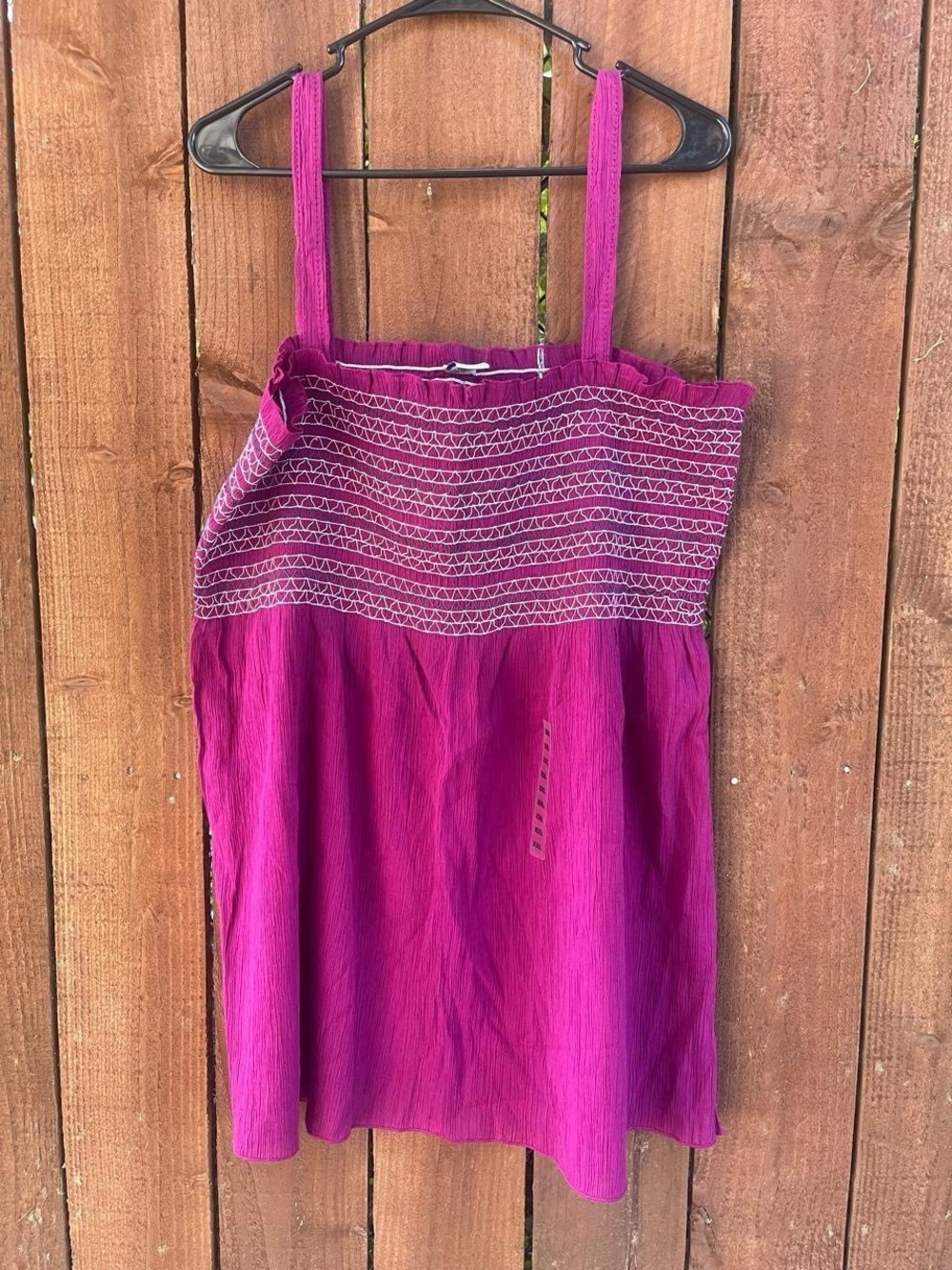 GAP Magenta Square Neck Smocked Babydoll Embroidered Summer ‘07 Tank Sz XXL